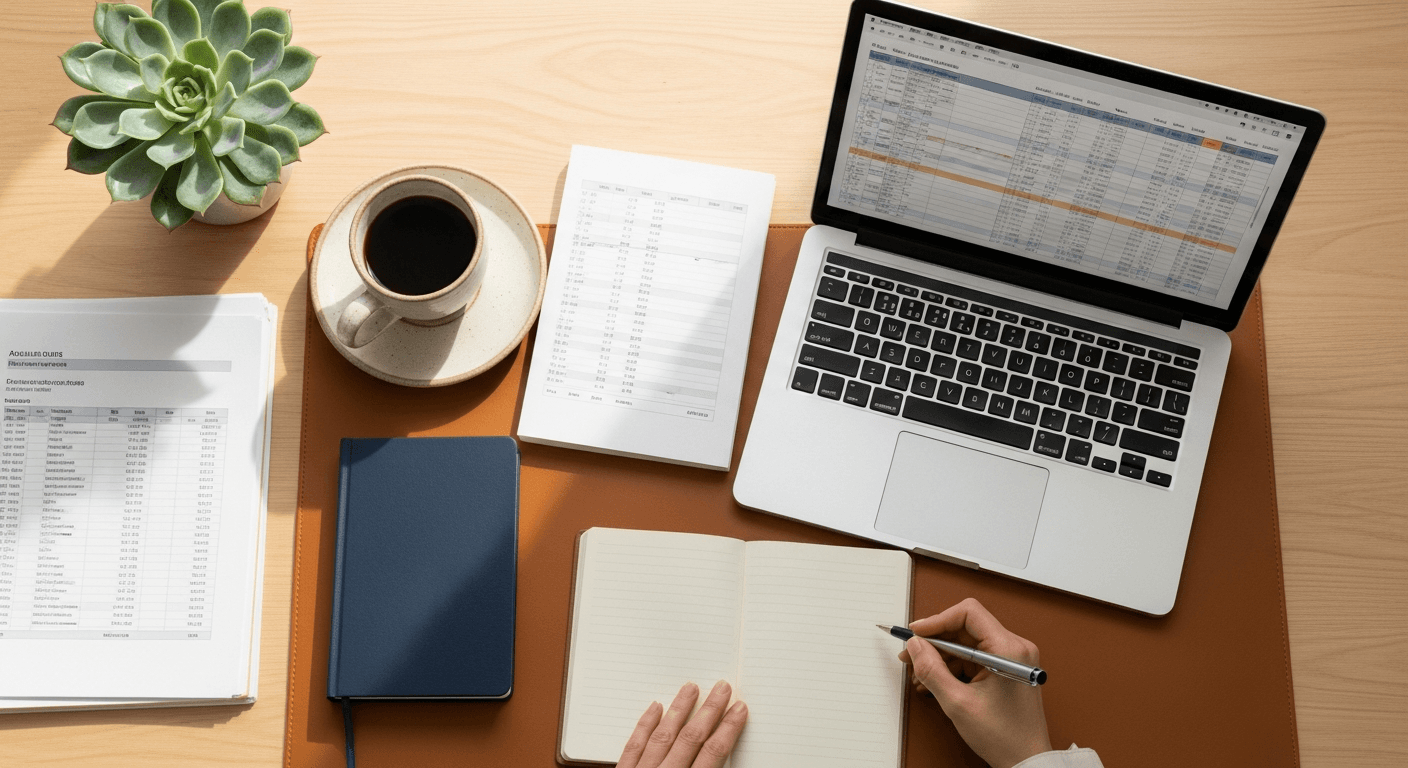 Organized professional bookkeeping workspace